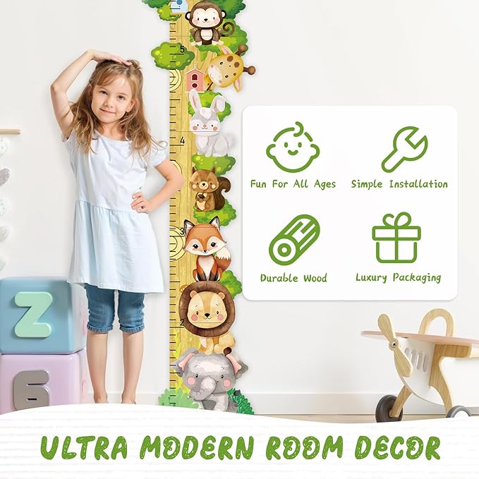 Woodemon Personalized Name Growth Chart for Wall, Forest Animal Stack Wooden Height Chart, Boy Girls Height Chart Growth Measuring Ruler, Christmas Birthday Gift for Boys and Girls