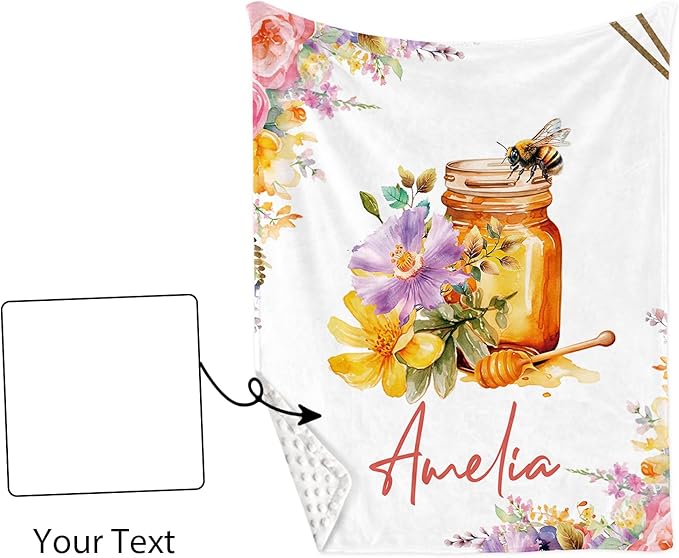 Personalized Baby Crib Bedding Set, Custom Name Colorful Bee Baby Bedding 2-Pcs Set - Soft Double Layer Dotted Blanket and Fitted Sheet, Nursery Bedding for Newborn Boys Girls, Perfect Shower Gift
