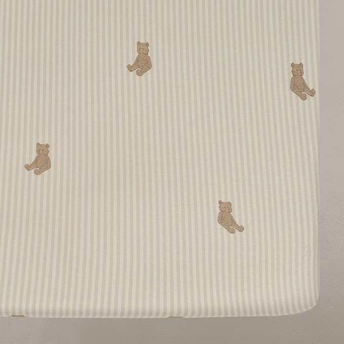 Oilo Crib Sheet, Breathable, Fitted, Organic Cotton Jersey, 300-Thread, Machine Wash, Fits Standard Crib (28" x 52" x 6"), Toddler Bedding, Heirloom Organic Collection, Bear