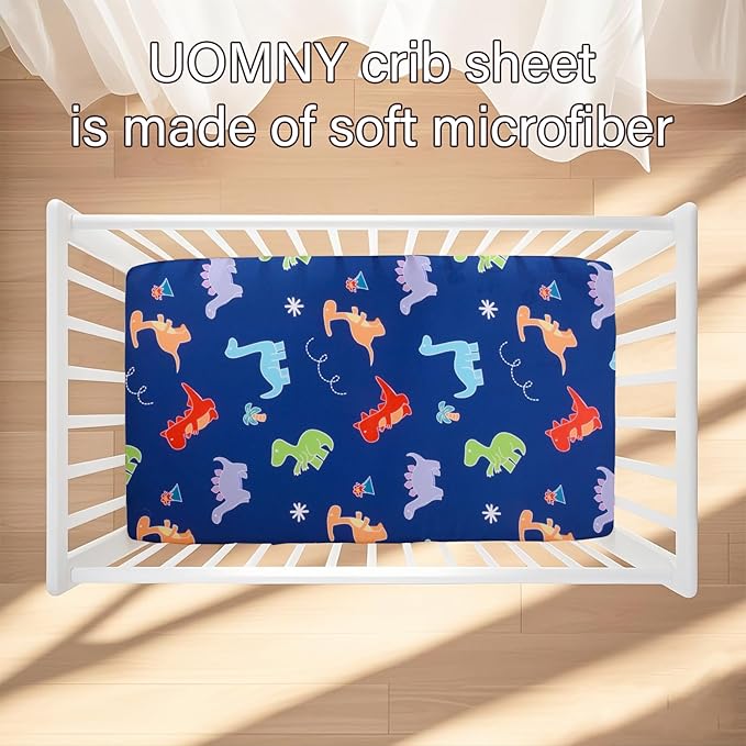 UOMNY Crib Sheet, Dinosaur Crib Sheets Baby Sheet for Standard Crib and Toddler Mattresses Nursery Bedding Sheet Crib Mattress Sheets for Boys and Girls 1 Pack Toddler Sheet