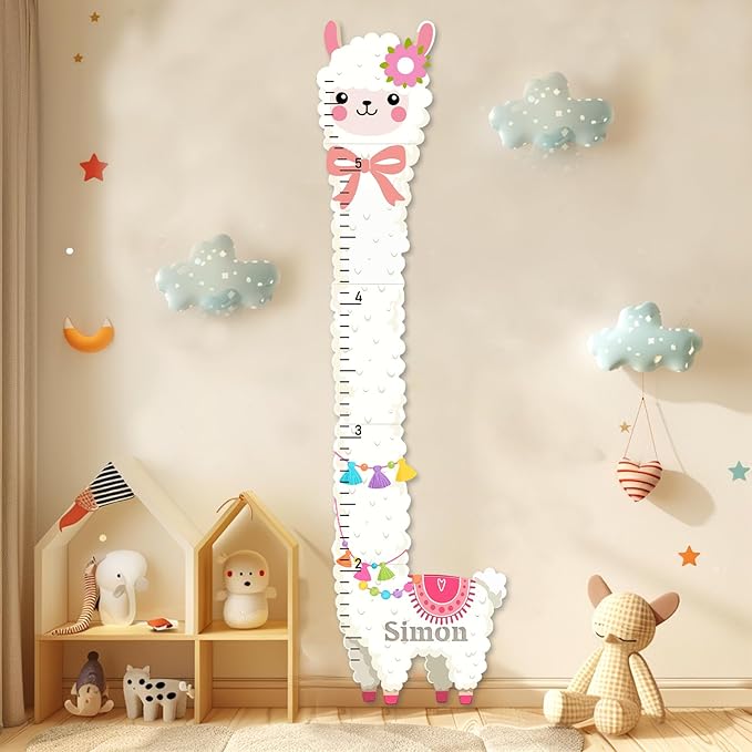 Woodemon Personalized Child Growth Charts, Alpaca Wooden Kids Height Wall Chart, Height Measurement for Wall Kids Room Nursery Decor