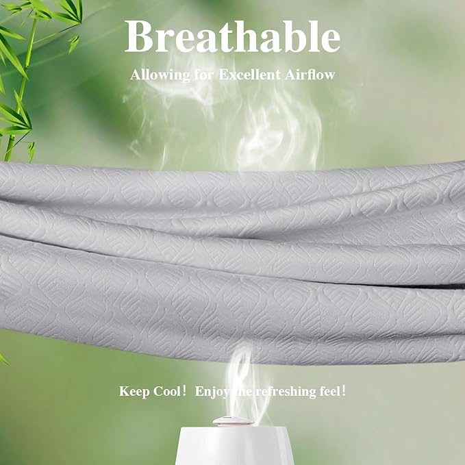 King Mattress Protector, Waterproof Mattress Pad Washable Rayon Mattress Cover Breathable Noiseless Bed Protector 3D Patterns 5" - 21'' Elastic Fitted Deep Pocket(Light Grey)