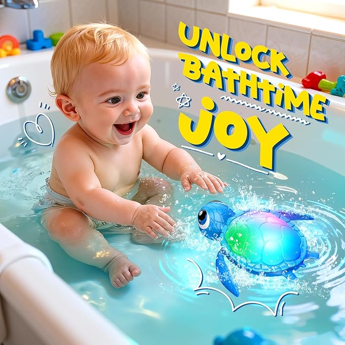 Electric Swimming Turtle Bath Toys - Automatic Swimming with Colorful LED Lights, Rechargeable & Auto Shut-Off, Water Pool Floating Toys for Toddlers Kids Ages 1-3 2-4 4-8