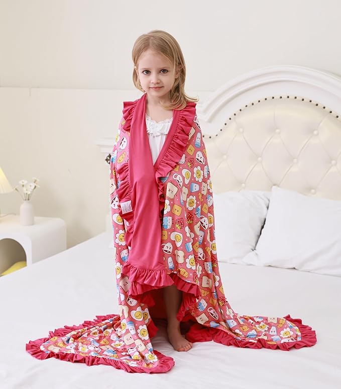 Premium Baby Blankets, Soft Viscose from Bamboo Blanket for Girls, Nursery Crib Bedding Quilt for Newborn and Toddler, Ruffle Blanket Cooling for Hot Sleepers, 50''x50'' Pink Breakfast