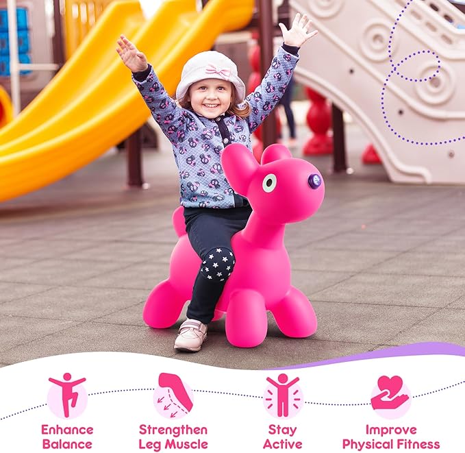 Upper Rider Bouncy Horse Dog Hopper for Toddlers, Bouncy Pals Inflatable Ride-on Animals for Kids, Jumping Horse Hopping Toys Gifts for Boys Girls 18 Months 2 3 4 5 6 Years Old, Pink Balloon Dog