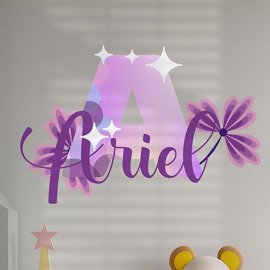 CRYPTONITE Custom Stickers Name & Initial Wall Decor with Purple Flower | Custom Decal for Baby Girl Nursery Decor (E. Floral)
