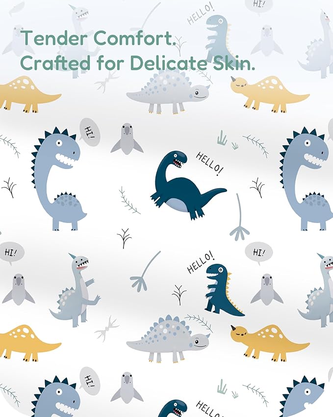Pack and Play Sheets Fitted, Dino Animals Blue, Soft and Stretchy, Hypoallergenic and Safe, 2 Pack for Mini Crib and Pack N Play
