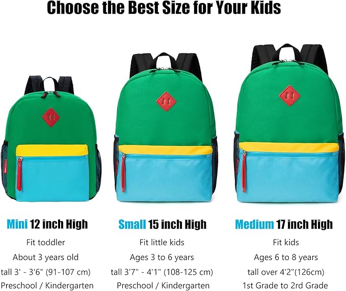 HawLander Little Kids Backpack for Boys or Girls, Toddler School Bag Fits 3 to 6 years old, Green, 12 Inch