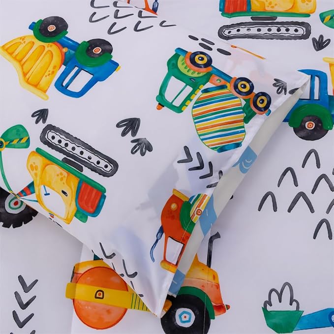 NTBED 5 Pieces Construction Truck Twin Comforter Set for Boys Kids Colorful Painting Vehicles Excavator Lightweight Microfiber Bedding Sets