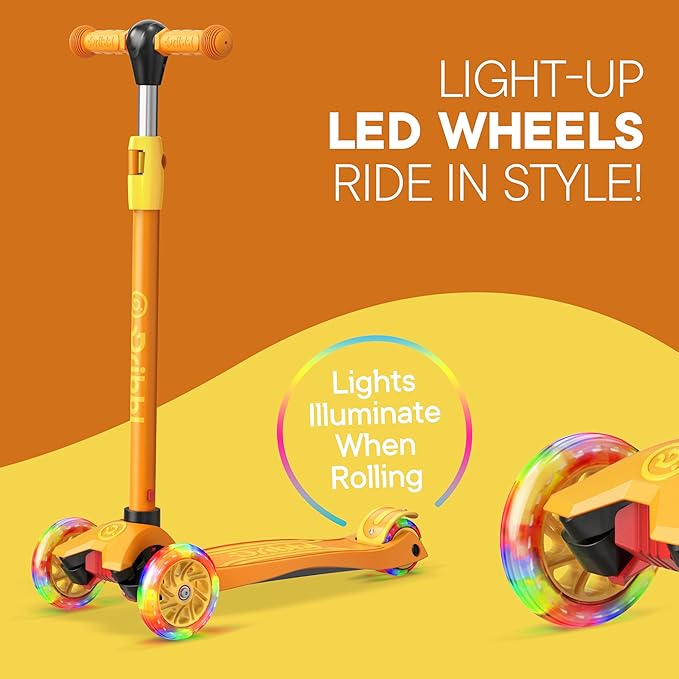 Dribbl 3-Wheel Kids Scooter - Lean-to-Steer Technology, Adjustable Height Handlebar, Wide Anti-Slip Deck, Scooter for Boys & Girls Ages 3+, Child Safety Approved, Support Riders Up to 165 lbs, Orange
