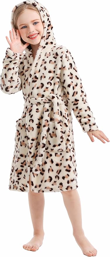 Toddler Robes Cute Pattern Bathrobe Unisex Kids Robe Baby Flannel Hoodie Pajamas Sleepwear