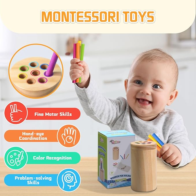 Montessori Toys for 1-3 Year Old,Color Sorting & Fine Motor Skills Preschool Learning Activities,Wooden Sensory Toys for Toddlers