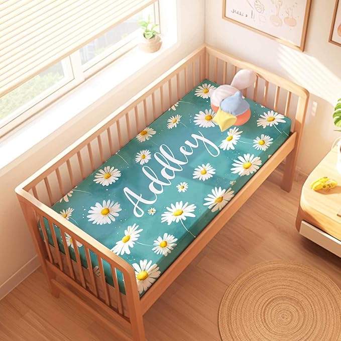 Personalized Daisy Crib Bedding Set for Girls – Custom Name 3-Piece Nursery Bedding with Blanket, Fitted Crib Sheet & Pillowcase – Soft Baby Bedding for Newborn Infant Toddler