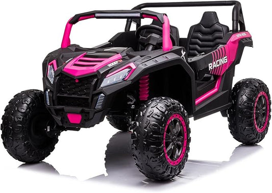 POSTACK XXXL 24V 2 Seater Ride On Car with Remote Control 4WD Ride On Toys for Big Kids 4x4 Battery Powered Electric UTV for Kids 3-12 Year Off Road Truck with LED Lights 3 Speeds Bluetooth, Pink