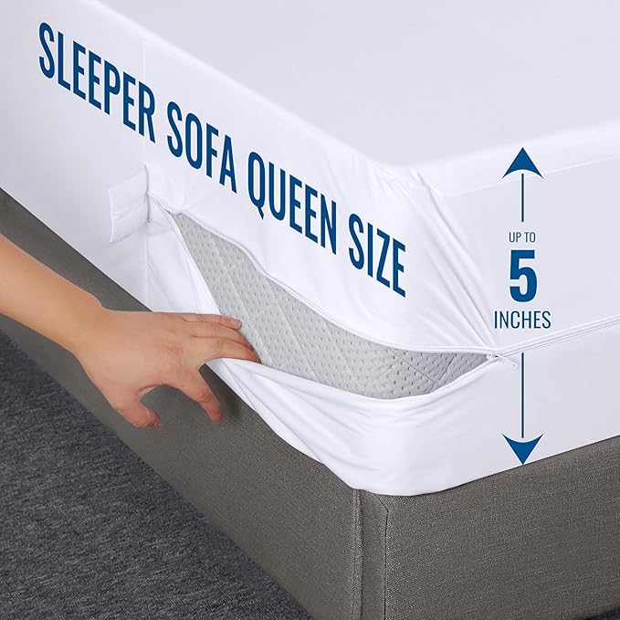 Utopia Bedding Waterproof Mattress Protector Sleeper Sofa Queen Size, Zippered Mattress Encasement Bed Bug and Dust Mite Proof, Absorbent Six-Sided Mattress Cover