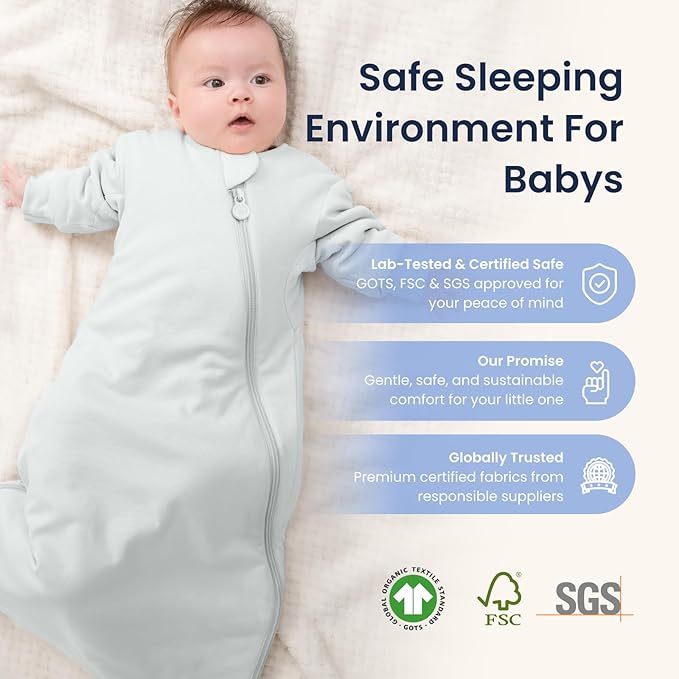 Unisex Sleeping Bag for Babies and Toddlers 1.0 Tog Sleep Sack 0-6 Months, Newborn Sleep Sack, Wearable Blanket Baby, One Piece Long Sleeves, Gifts for Baby
