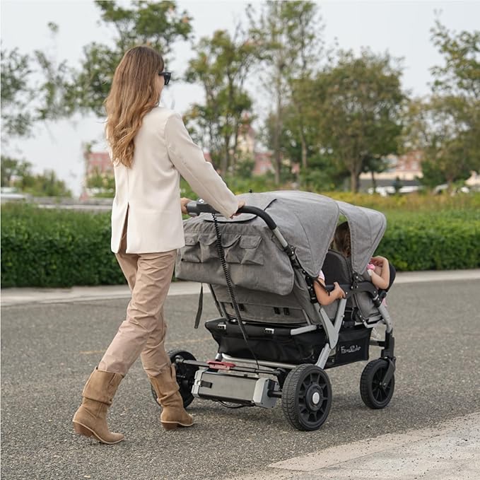 Familidoo Quad Electric Stroller Wagon for Kids – Motorized 4-Seater Baby Stroller with 5-Point Safety Harness & All Reclining Seats – Foldable, Safe & Secure for Infants & Toddlers (Rainbow)