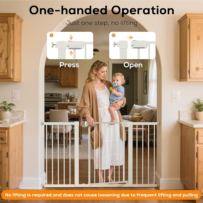 29.5-40.6" Baby Gate for Stairs, Baby Safety Essentials, Auto Close Gate for Doorways, Easy Install Pressure Mounted Dog Gate Indoor, Pet Gates for Dogs, White