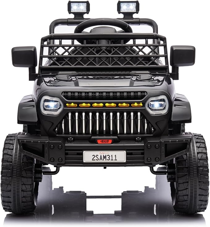 12V Ride On Car for Kids Electric Vehicle Toddlers Battery Powered Truck Car Toy with Remote Control, 4-Wheel Suspension, Battery Display, LED Lights, Music, for Boys Girls, Black