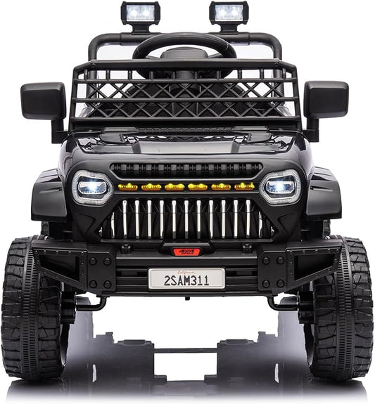12V Ride On Car for Kids Electric Vehicle Toddlers Battery Powered Truck Car Toy with Remote Control, 4-Wheel Suspension, Battery Display, LED Lights, Music, for Boys Girls, Black