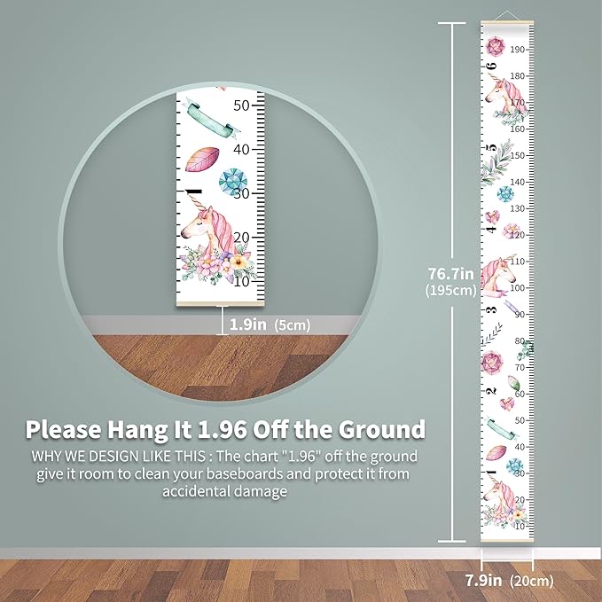 Baby Growth Chart for Wall - Height Chart for Kids Nursery Decor Wall Hanging Measurement Ruler Toddler Room Decor Play Room Essentials Birthday Christmas Gifts for Boys Girls 79"X7.9" (Unicorn)