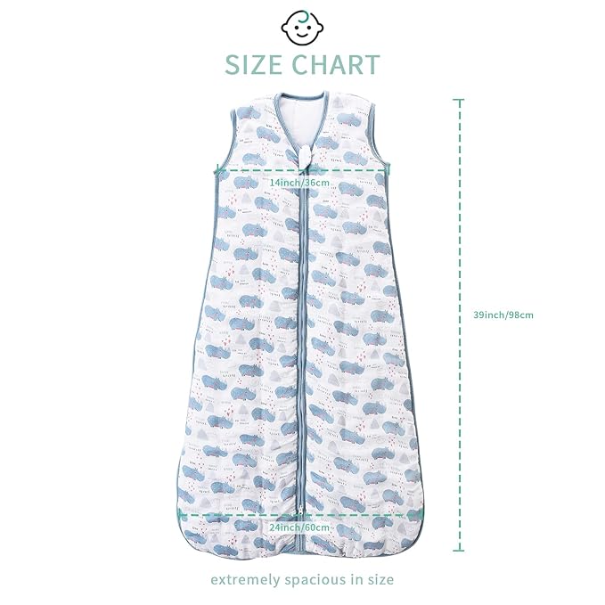 Toddler Sleep Sack, 70% Rayon from Bamboo and 30% Cotton Baby Wearable Blanket Winter 2.5 TOG Sleeping Sacks Warm Soft Muslin Rhino (2-4T)