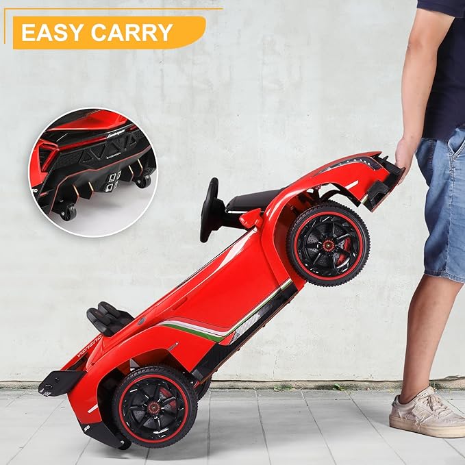 Winado 12V Ride on Car, Electric Vehicle Licensed Lamborghini Veneno for Kids, Battery Powered Car Toy w/Parent Control, Hydraulic Doors, 3 Speeds, LED Headlights, Horn, Engine Sounds - Red