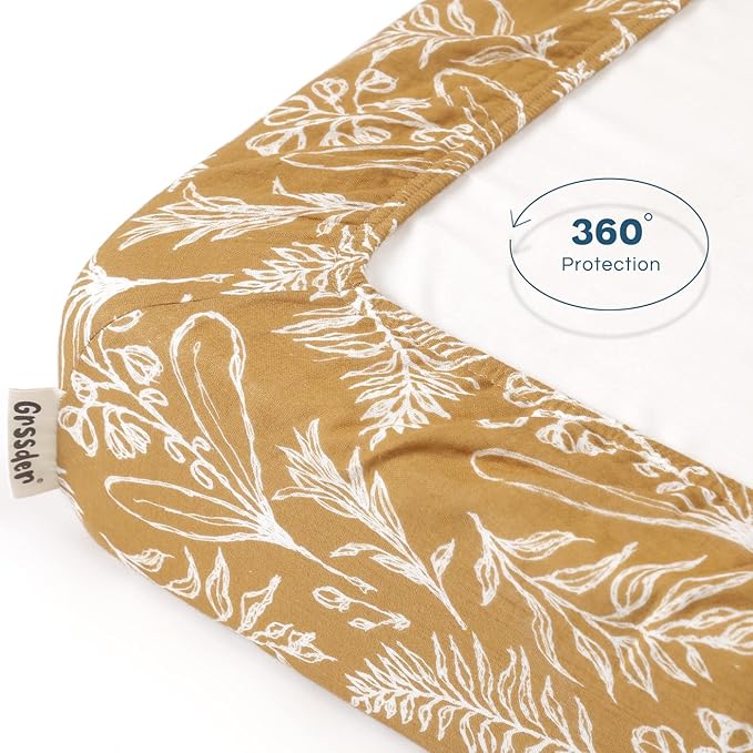 GRSSDER Soft Muslin Crib Sheet 2 Pack, 100% Cotton Crib Sheets for Boys and Girls, Fit Standard Crib Mattresses 52" x 28" Safe and Snug, Beige/Golden Autumn