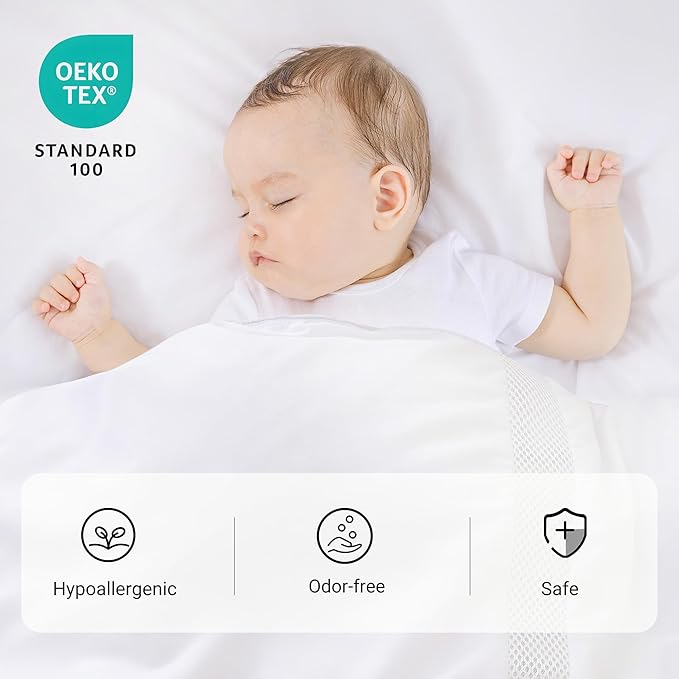 ZPECC Toddler Down Alternative Comforter, 39x47 Hypoallergenic Baby Blanket Quilt, Soft Breathable Lightweight All Season Kids Duvet Insert for Crib Stroller Cot Daycare, White