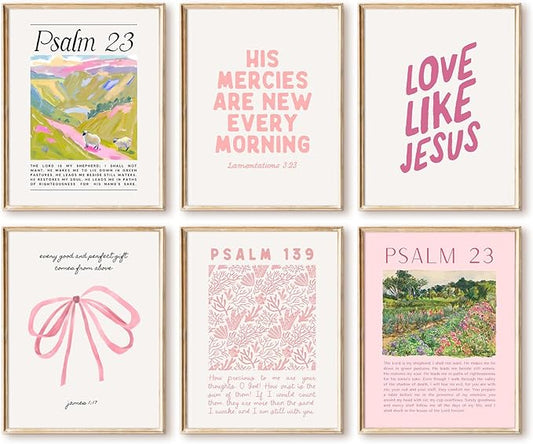 Christian Wall Art Pink Bible Verse Canvas Wall Decor Trendy Preppy Room Poster Cute Girls Scripture Pictures Decor Floral Bow Religious Prints Nursery Artwork for Bedroom 12x16x6 Inch Unframed