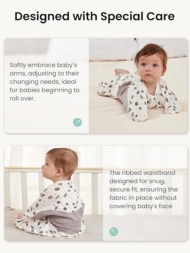 GROWNSY Transitional Swaddle Sleep Sack 6-12 Months, Starfish Design Baby Swaddle Sack, Dual-Zipper for Easy Diaper Changes, Proper Hip Development & Openable Foot Button, 19-27 lbs, Space Tourism
