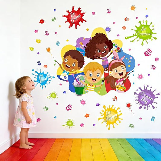 Kids Painting Wall Stickers for Classroom: Inspirational Quotes Educational Peel and Stick Vinyl Wall Decals for School Teachers and Children Nursery
