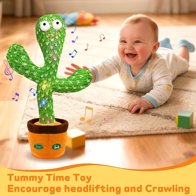 Christmas Dancing Talking Cactus Toy Mimics Back, Cactus Baby Toy Singing Mimicking Repeating Recording, Silly Sunny The Cactus Gift Yarn Bag Wrapped with 3xAA Battery (Volume Adjustment)