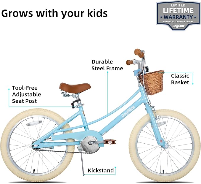 JOYSTAR Girls Bike for 2-12 Years Old Toddlers and Kids, 12" 14" 16" 18“ 20" Retro Style Kids Bike with Training Wheels, 18 20 Inch Children Bicycle with Kickstand
