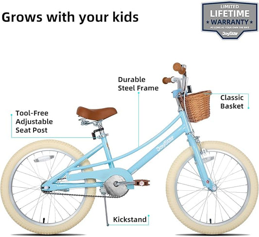JOYSTAR Girls Bike for 2-12 Years Old Toddlers and Kids, 12" 14" 16" 18“ 20" Retro Style Kids Bike with Training Wheels, 18 20 Inch Children Bicycle with Kickstand