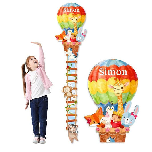Woodemon Personalized Name Wooden Growth Chart for Wall, Animal Balloon Wood Baby Height Growth Chart Wall Kids Room Nursery Wall Decor