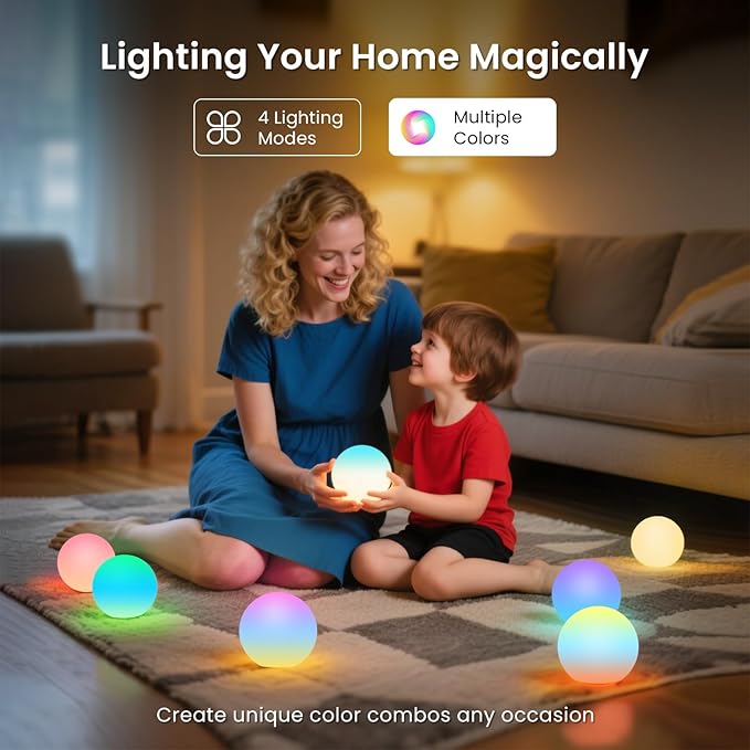 LOFTEK 3-inch Smart Sphere Night Light, Rechargeable LED Ball Lights, 16 RGB Color Change Mood Lighting, Waterproof Ambient Light for Home Bedroom Patio Pool Bathtub Decorative Lighting, 2 Pack