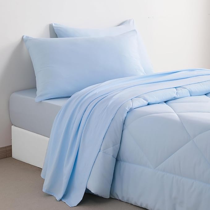 FLXXIE 5 Pieces Toddler Bedding Set, Soft and Breathable Microfiber Crib Sheet Set, Includes Quilted Comforter, Flat Top Sheet, Fitted Sheet, Envelope Pillow Case for Boys and Girls, Aqua