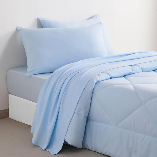 FLXXIE 5 Pieces Toddler Bedding Set, Soft and Breathable Microfiber Crib Sheet Set, Includes Quilted Comforter, Flat Top Sheet, Fitted Sheet, Envelope Pillow Case for Boys and Girls, Aqua