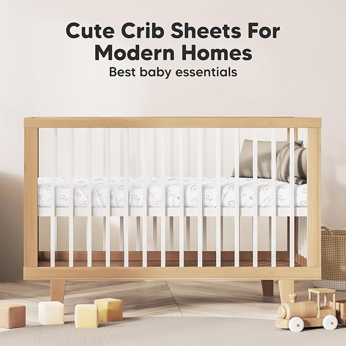 KeaBabies 2-Pack Organic Crib Sheets for Boys, Girls - 52x28 Fitted Crib Mattress Sheet Neutral, Breathable Jersey Cotton Cover for Baby Bed, Toddler Mattress, Soft & Cute Prints (ABC Land Cloud)