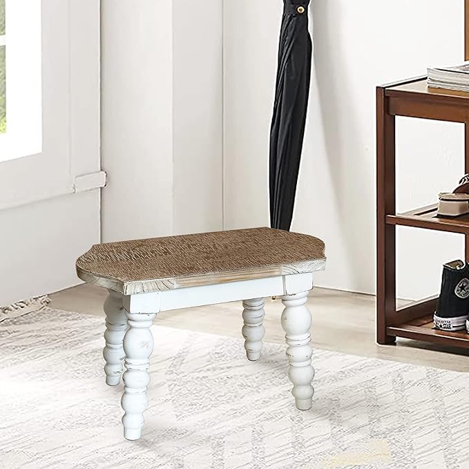 dwellington Wooden Bathroom Farmhouse Step Stool, Wood Foot Stool for Adults Kids, Bedside Step Plant Stand for Kitchen