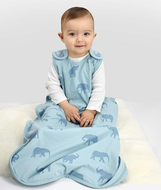 Ecolino Organic Cotton Baby Sleep Sack - 2-Way Zipper Baby Wearable Blanket - Infant to Toddler Sleeping Bag Sack - 2 Months - 2 Years - Elephants