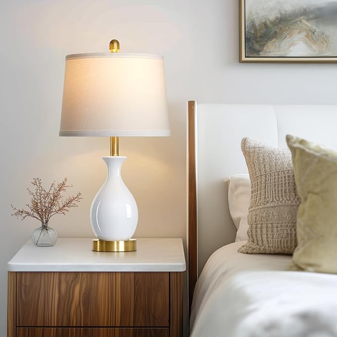 luxeflow 24" Bedside Table Lamp for Bedroom, Modern Classic Ceramic Lamp for Living Room, Small White Table Lamps for Nightstand & End Table (1 Pack)