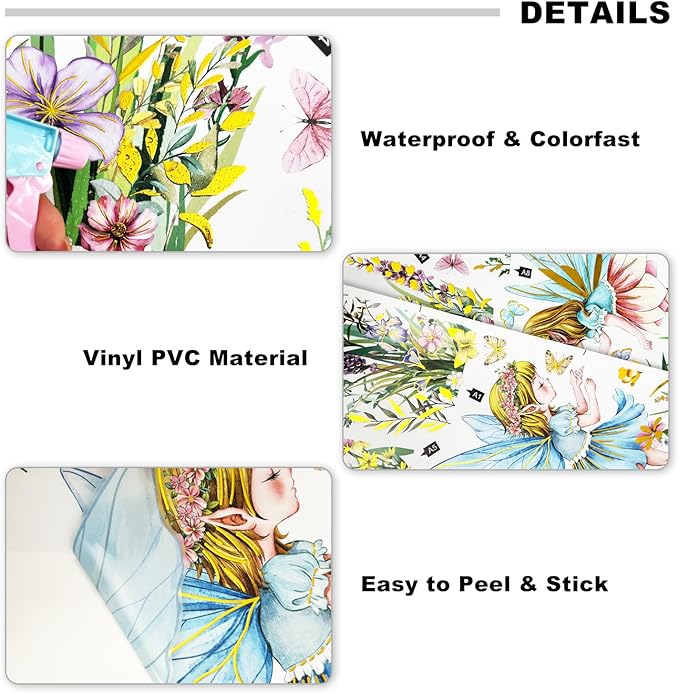 Flower Fairy and Butterfly Wall Decal Large Flower Field and Fairy Wall Stickers Fantasy Theme Peel and Stick Waterproof Decor Suitable for Children's Rooms Bedrooms