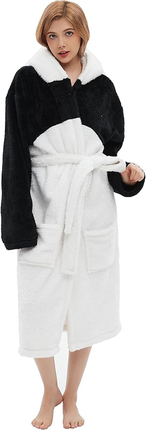 CuteOn Bathrobe for Women Soft Fleece Hooded Plush Loungewear