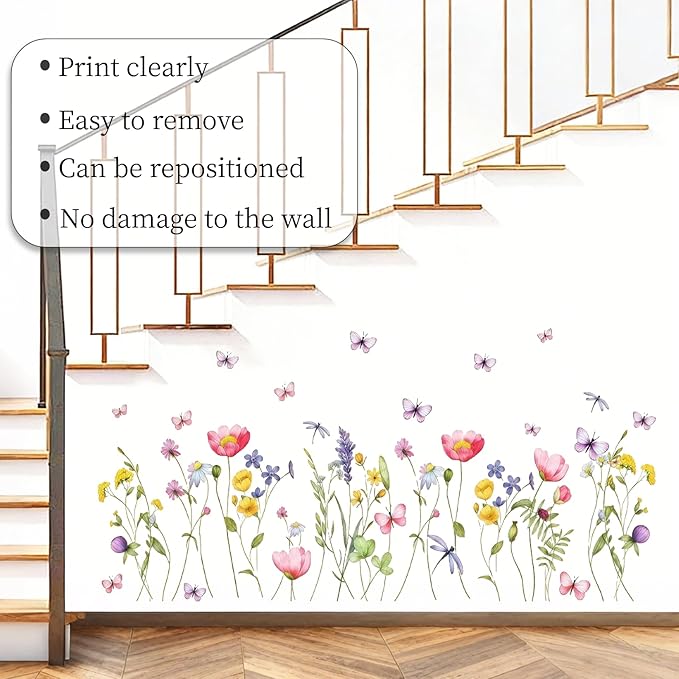 Boho Flower Wall Decals Wildflower Floral Dandelion Grass Wall Stickers Girls Bedroom Baby Nursery Kids Room Wall Decor