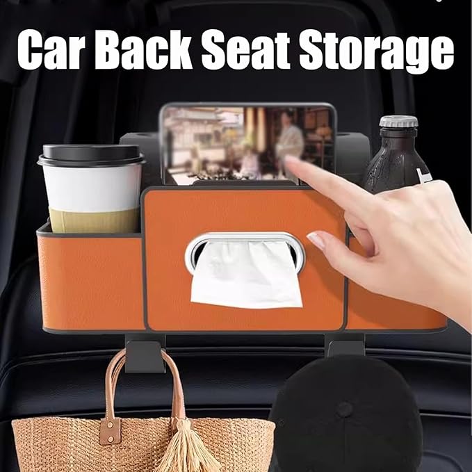 Back Seat Car Organizer,2026 New 4 in 1 Multifunctional Car Back Seat Storage Box with Drink Cup Holder Tissue Box, Car Seat Gap Filler Organizer for Hold Phone,Snacks, Drinks, Handbag (Red)