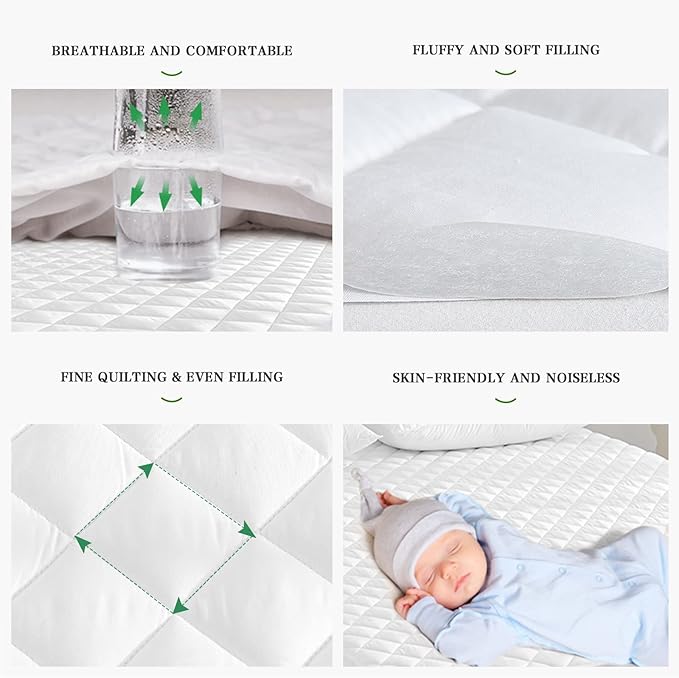 UNILIBRA King Mattress Pad Waterproof Rayon Made from Bamboo, Fitted Deep Pocket Mattress Cover fits 6''-25'', Breathable Quilted Mattress Protector, White