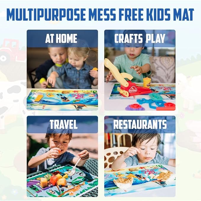 40 Pack Disposable Placemats for Baby, 3 Design Pack Baby Eating Mat, 12" x 18" Sticky Kids Placemat, Toddler Place mat for Restaurants, Plastic Kids Placemats for Dining Table