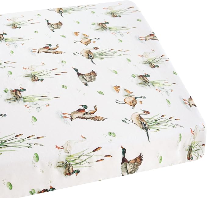 LifeTree Pack and Play Sheets Fitted for Baby, 38" x 26" x 2" Muslin Playard Mattress Pad Cover,70% Viscose from Bamboo and 30% Cotton, Mallard Duck Pattern